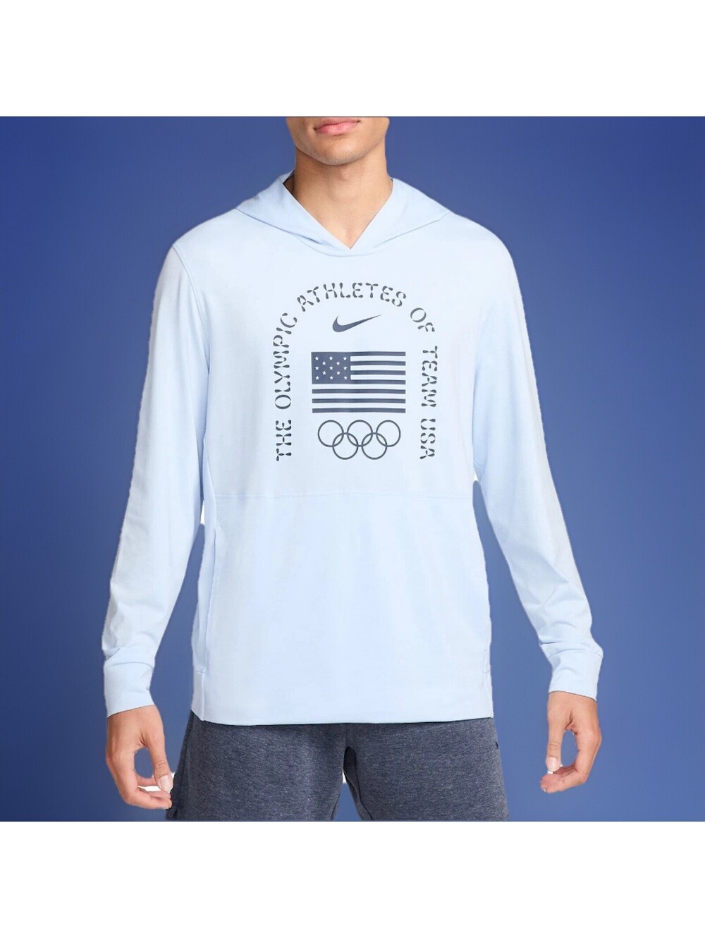 New Nike Team USA Olympics Dri-Fit Hoodie Light Blue Mens Small FN0980-477